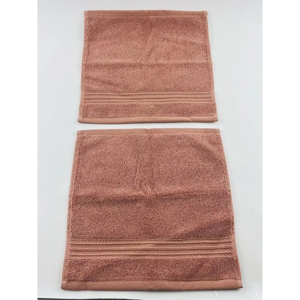 2 Brooks Brothers Turkish Wash Cloths Orange Peach Pink Color Zero Twist Cotton
